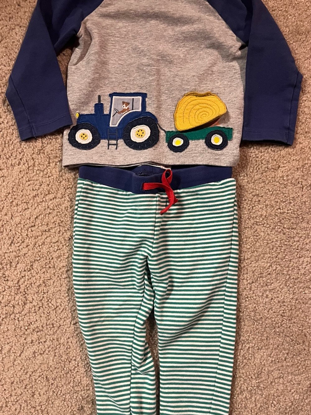 Baby Boden Tractor Appliqué Shirt and Striped Pants Set, 18-24M